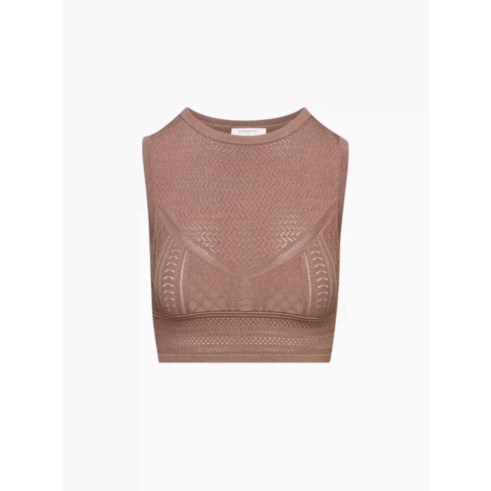 Babaton Aritzia Pointelle Cropped Sweater Tank Size Small in Deep Taupe - Picture 12 of 12
